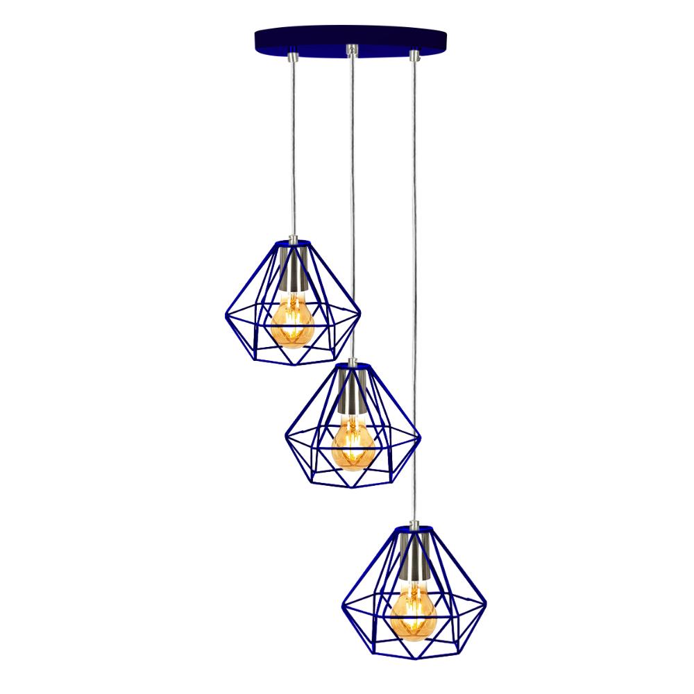 Pendente Diamante Aramado Triplo Azul com Prata Fabuloso