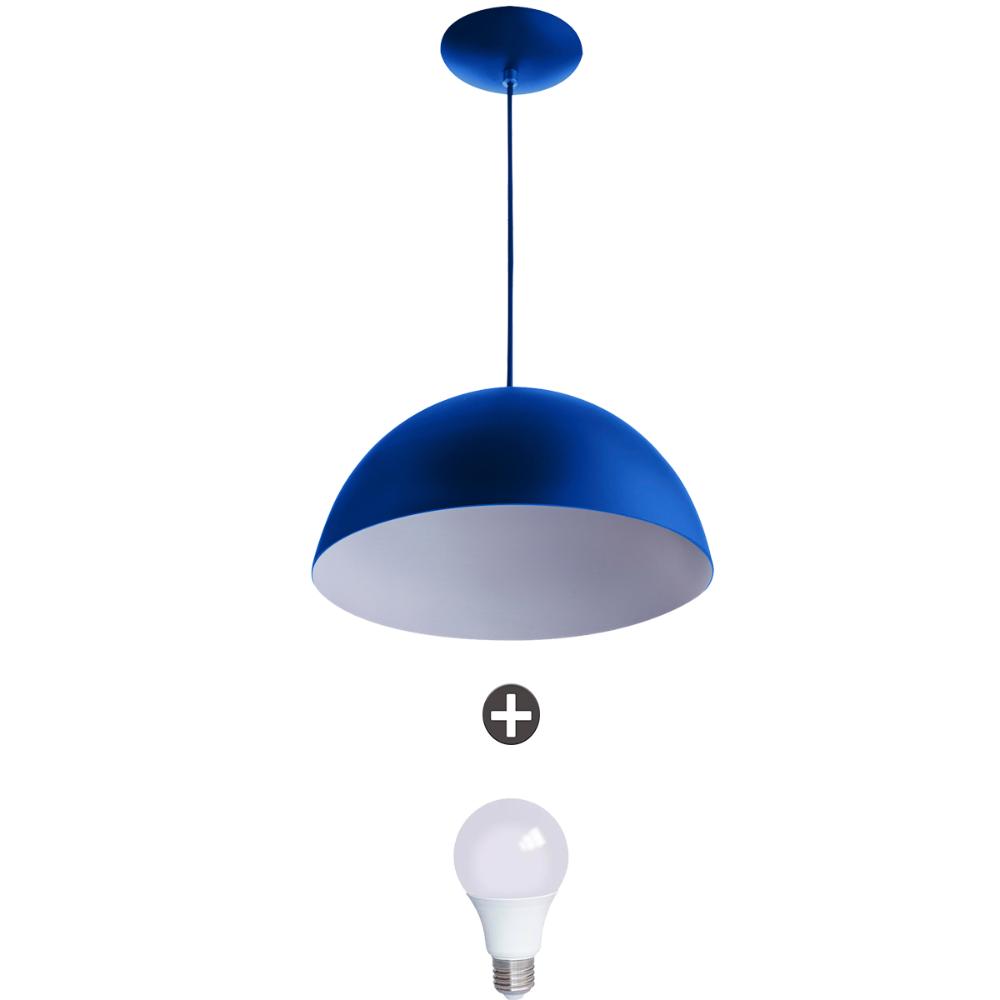 Pendente Meia Lua 40 Alumínio Azul Com Lampada