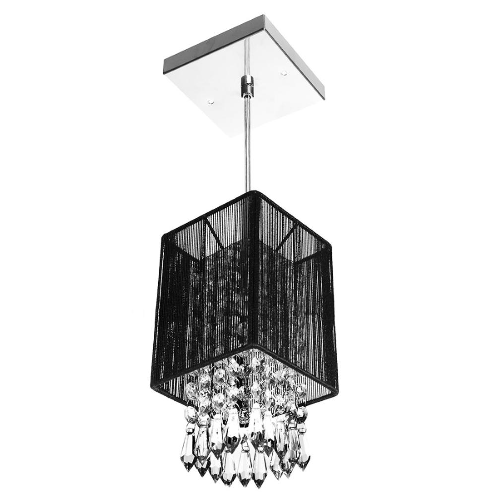 Pendente de Cupula Quadrado ClearFio Cristal Acrílico Preto