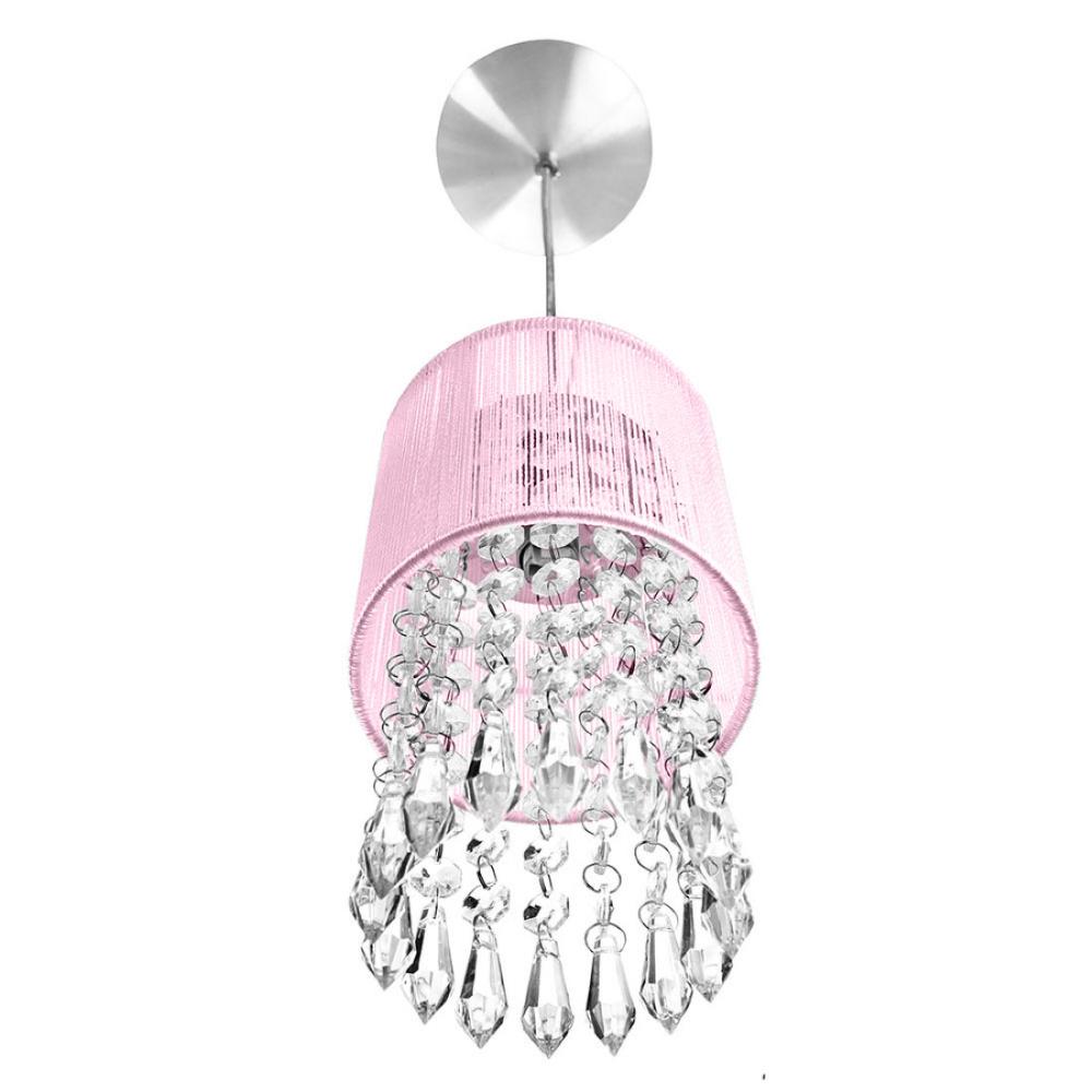 Pendente de Cupula Redondo ClearFio Cristal Acrílico Rosa