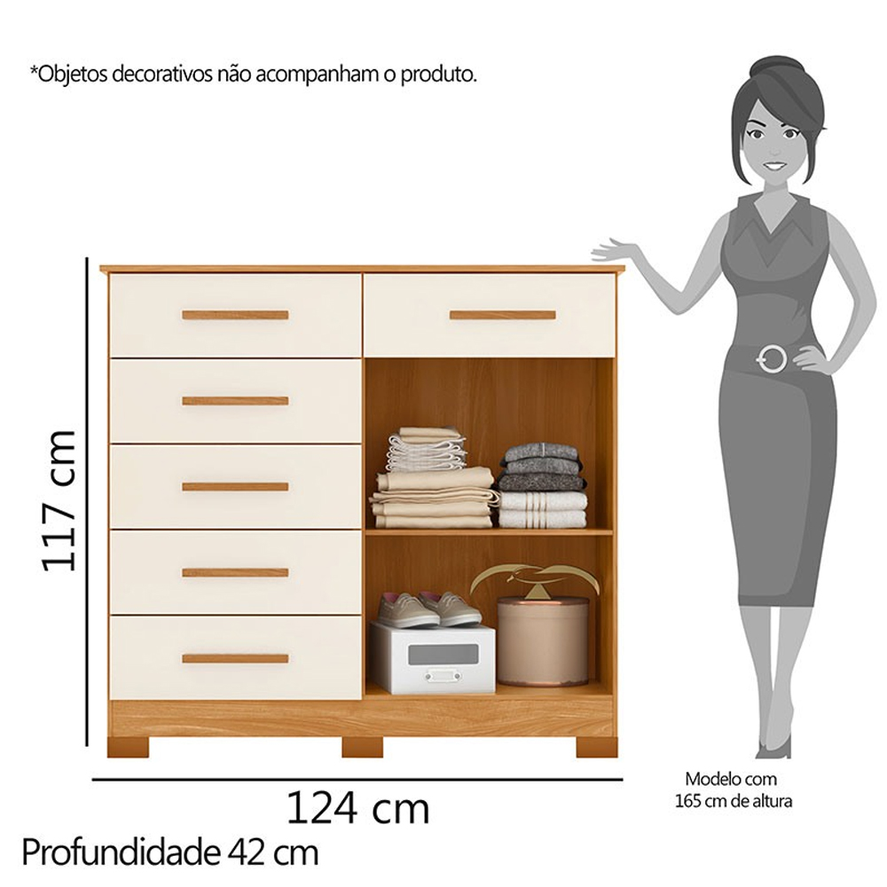 Cômoda 2 Portas 6 Gavetas New Xangai - Albatroz Móveis