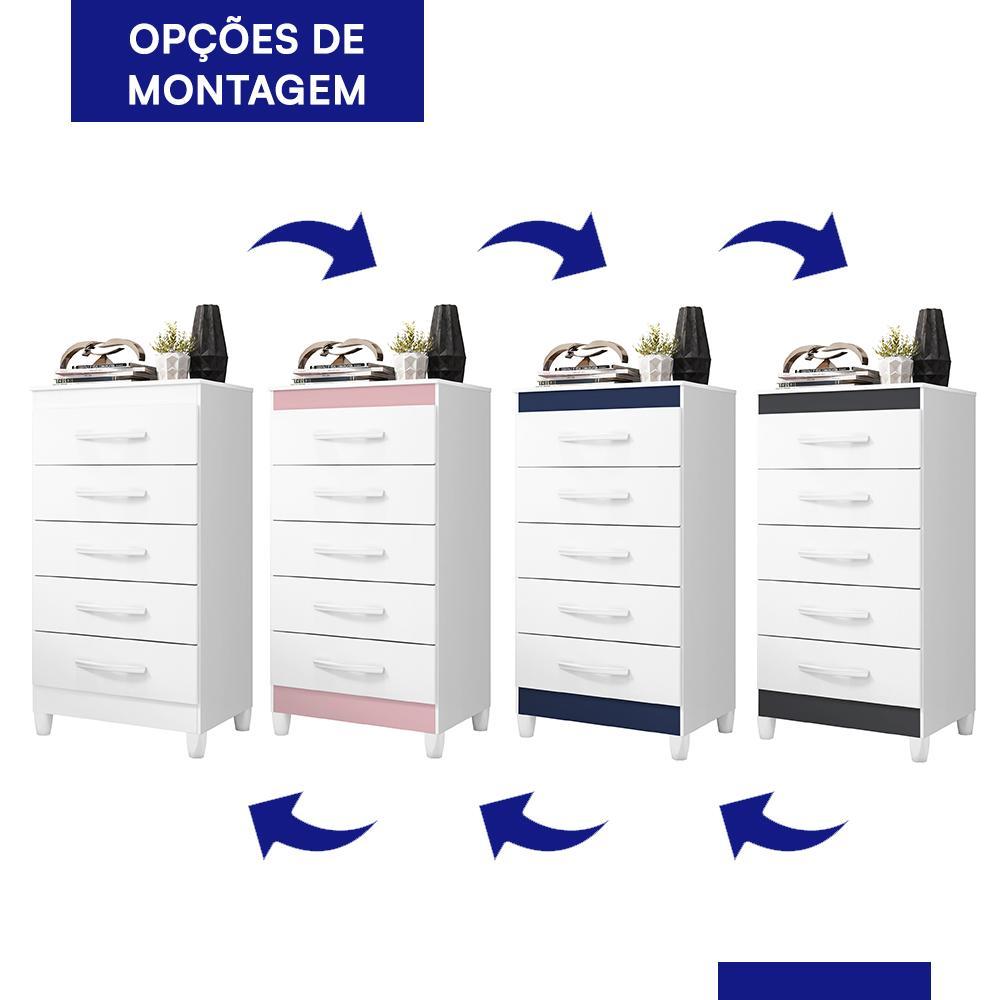 Cômoda Esmeralda 5 Gavetas Quadriflex Branco/Azul Matte - Móveis Albatroz