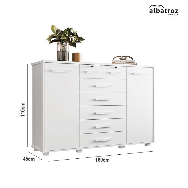 Cômoda Fontana 2 Portas e 7 Gavetas Branco Fosco - Móveis Albatroz