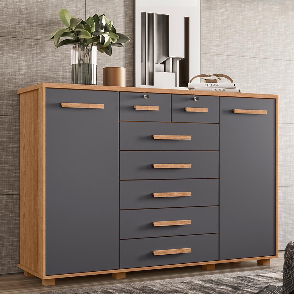 Cômoda Fontana 2 Portas e 7 Gavetas Freijó/Titanium - Móveis Albatroz