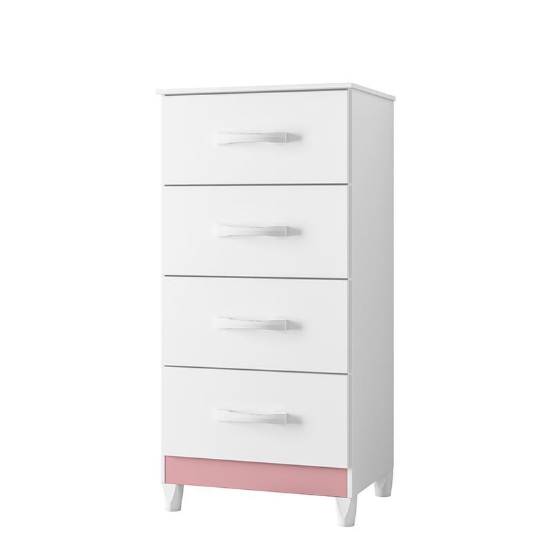 Cômoda Mobi 4 Gavetas Flex Branco/Rosa - Móveis Albatroz