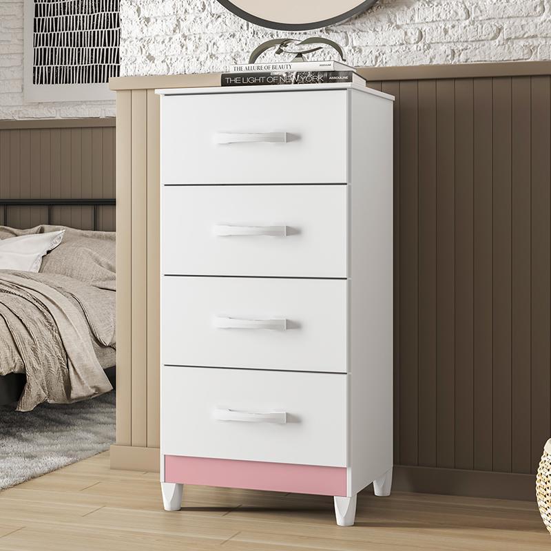 Cômoda Mobi 4 Gavetas Flex Branco/Rosa - Móveis Albatroz