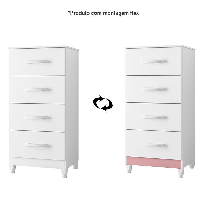 Cômoda Mobi 4 Gavetas Flex Branco/Rosa - Móveis Albatroz