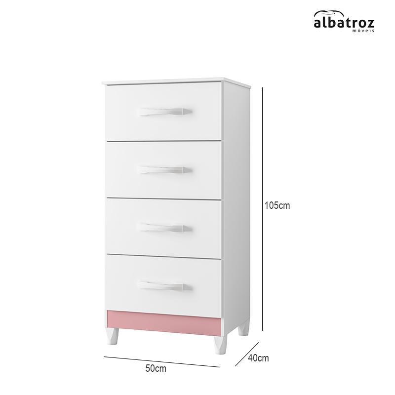 Cômoda Mobi 4 Gavetas Flex Branco/Rosa - Móveis Albatroz