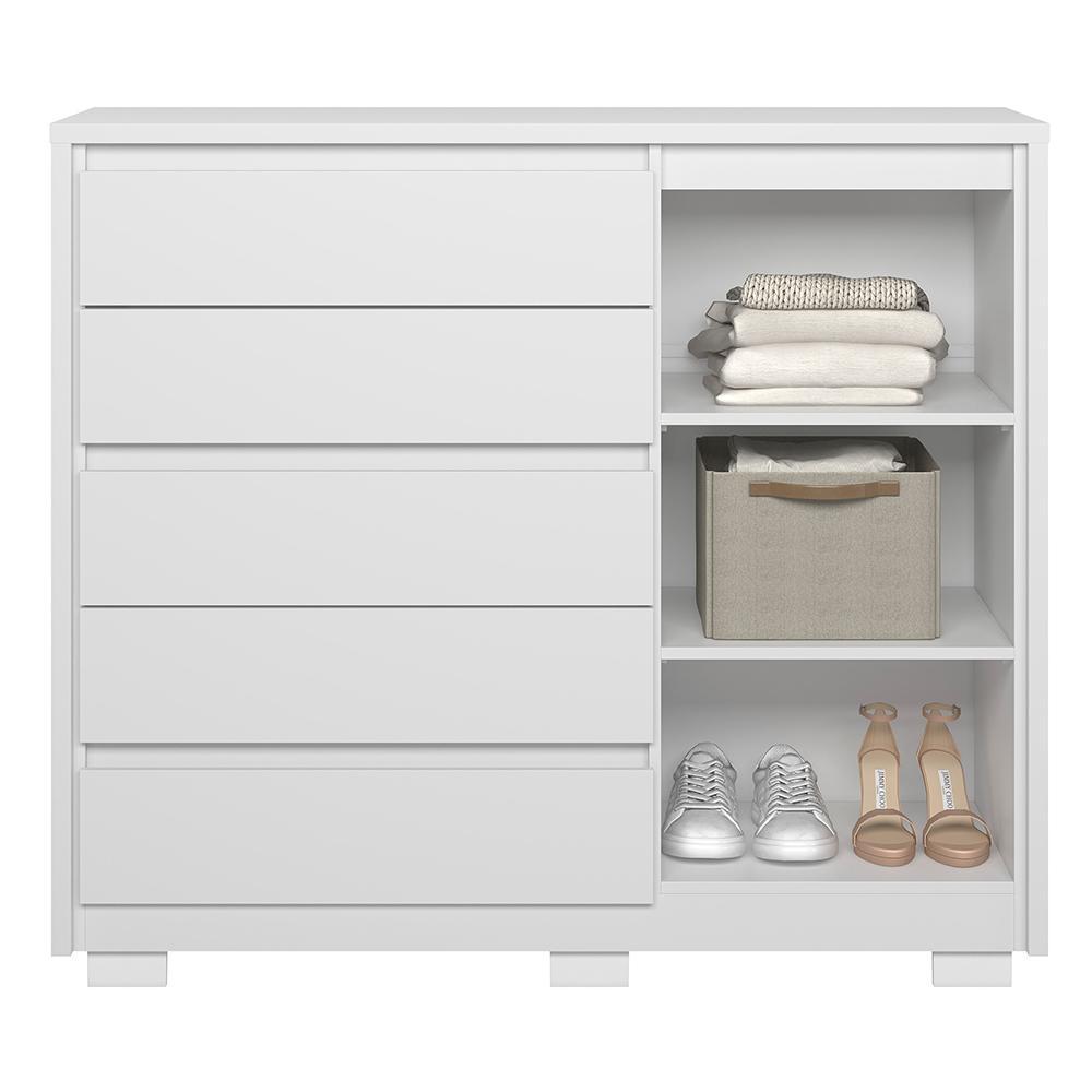 Cômoda Sapateira Duetto 1 Porta Ripada e 5 Gavetas Branco - Móveis Albatroz