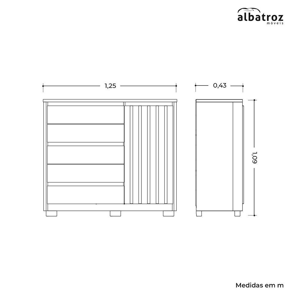 Cômoda Sapateira Duetto 1 Porta Ripada e 5 Gavetas Branco - Móveis Albatroz