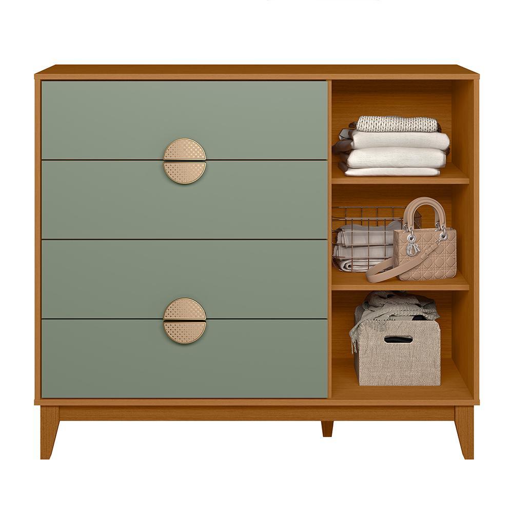 Cômoda Sapateira Ipê 1 Porta e 4 Gavetas Cinamomo/Sálvia - Móveis Albatroz 