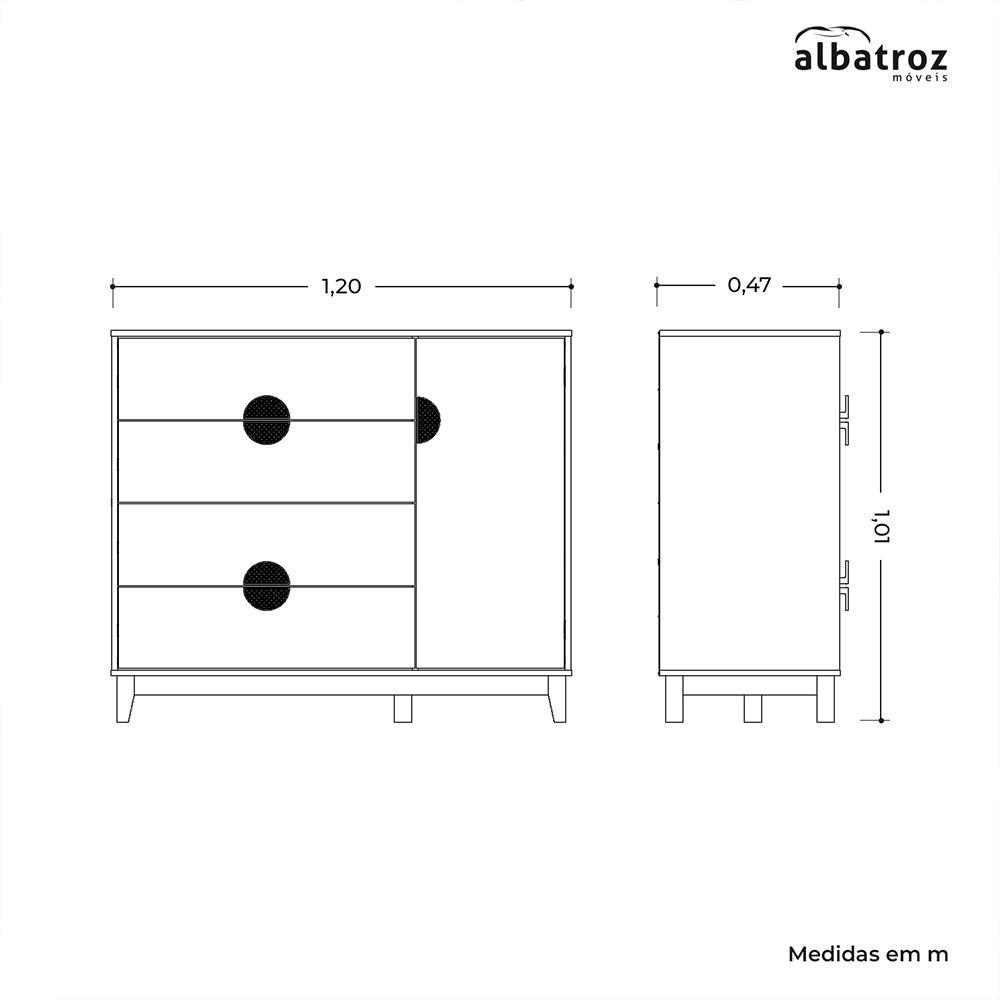 Cômoda Sapateira Ipê 1 Porta e 4 Gavetas Cinamomo/Sálvia - Móveis Albatroz 
