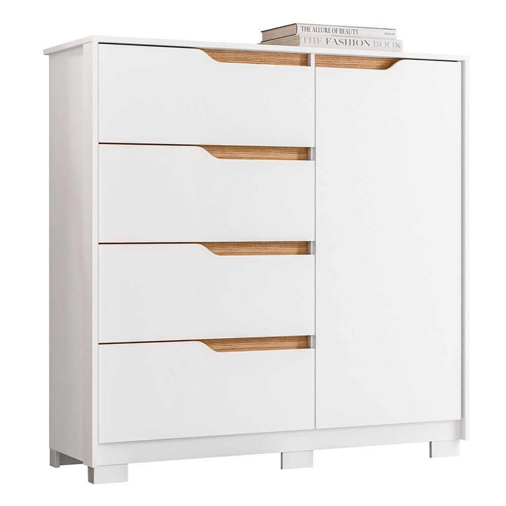 Cômoda Sole 1 Porta e 4 Gavetas Flex Branco/Nature - Móveis Albatroz
