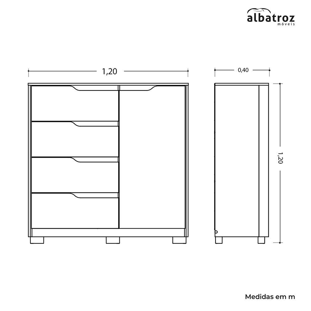 Cômoda Sole 1 Porta e 4 Gavetas Flex Branco/Nature - Móveis Albatroz