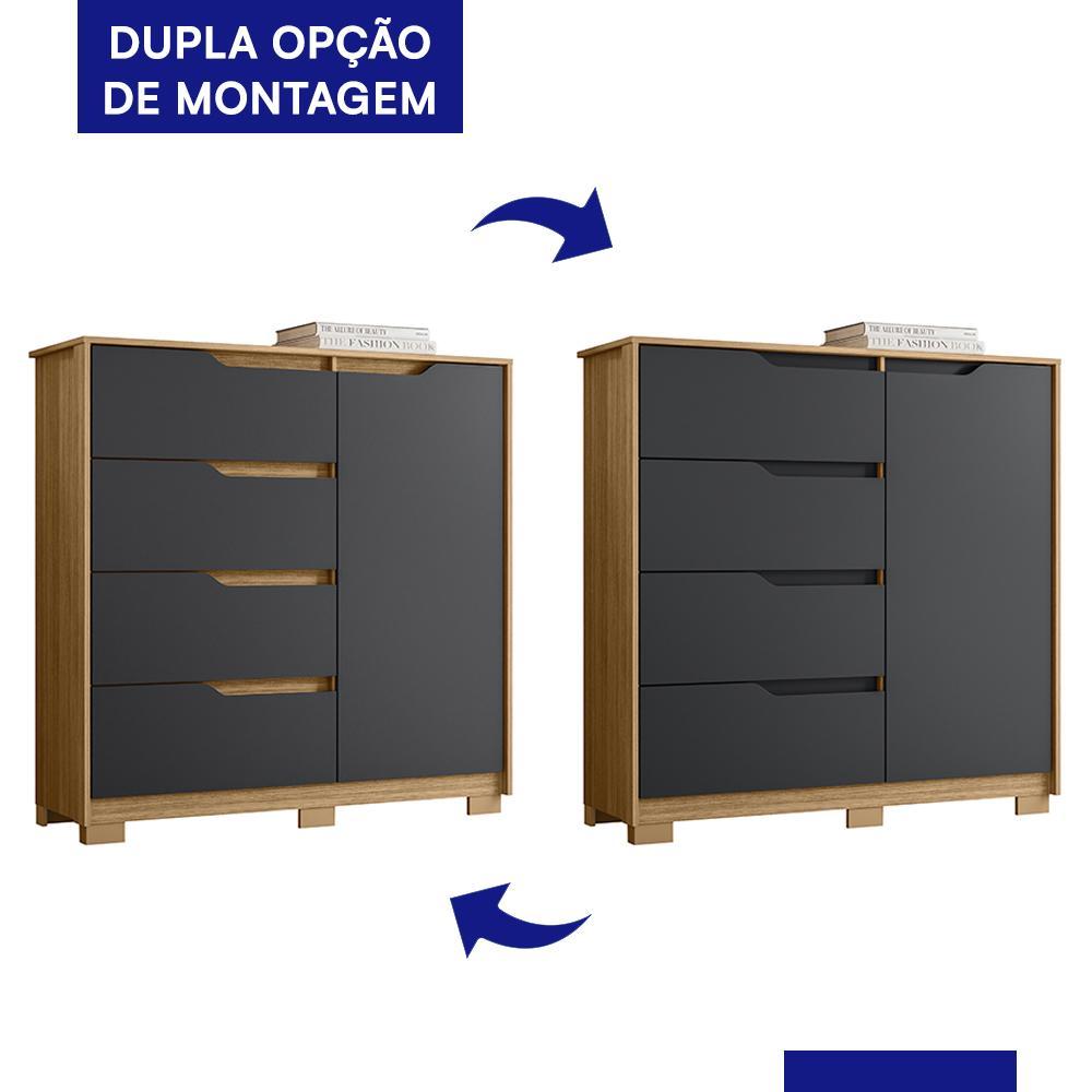 Cômoda Sole 1 Porta e 4 Gavetas Flex Nature/Titanium - Móveis Albatroz