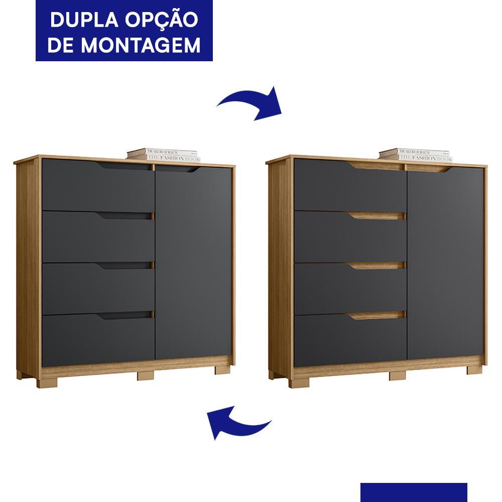 Cômoda Sole 1 Porta e 4 Gavetas Flex Titanium/Nature - Móveis Albatroz