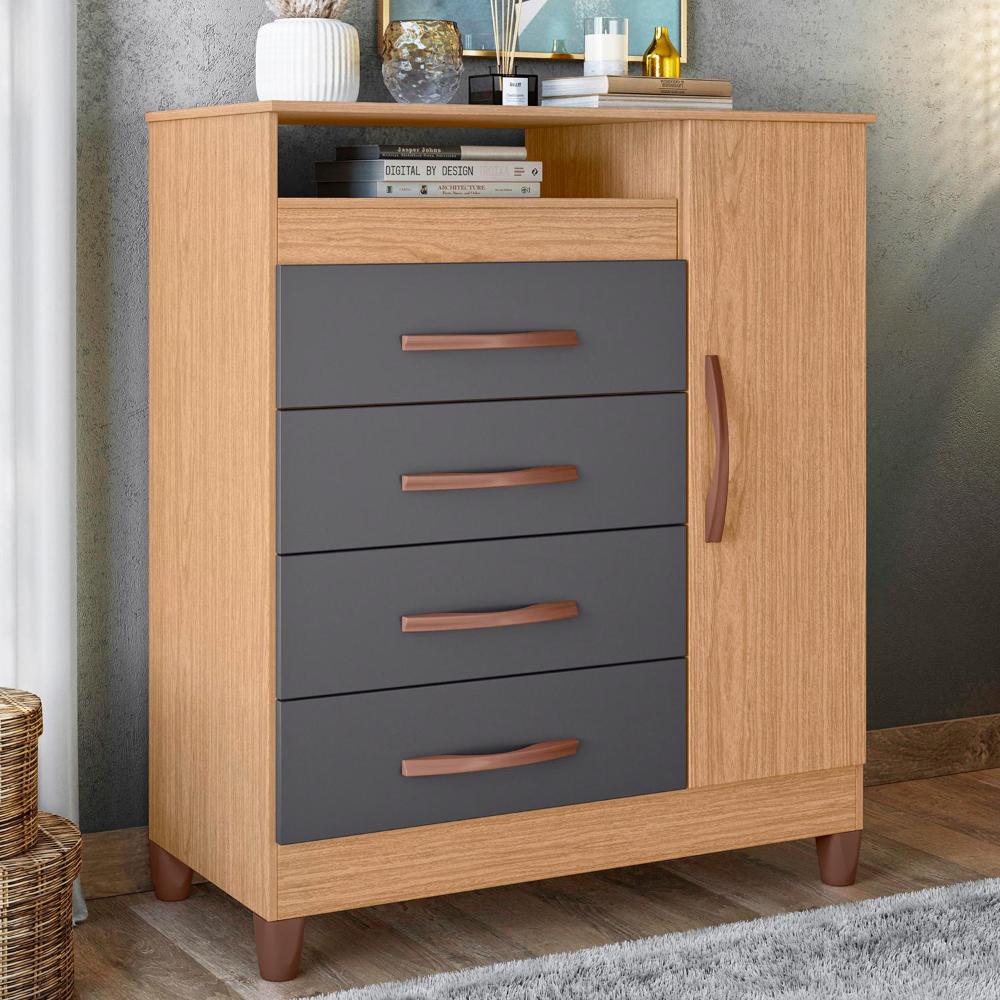 Cômoda Turquesa 1 Porta e 4 Gavetas Freijó/Titanium - Móveis Albatroz