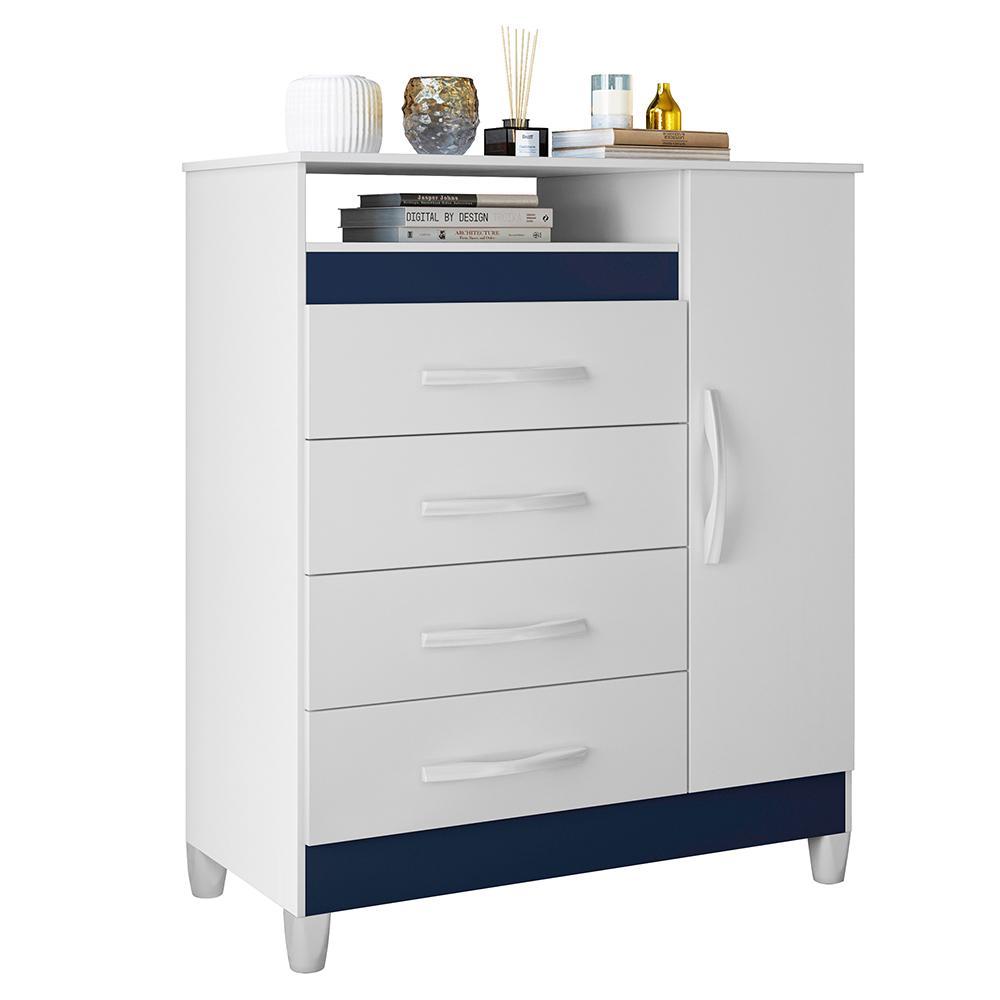Cômoda Turquesa 1 Porta e 4 Gavetas Quadriflex Branco/Azul Matte - Móveis Albatroz
