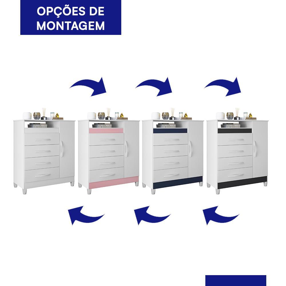 Cômoda Turquesa 1 Porta e 4 Gavetas Quadriflex Branco/Azul Matte - Móveis Albatroz