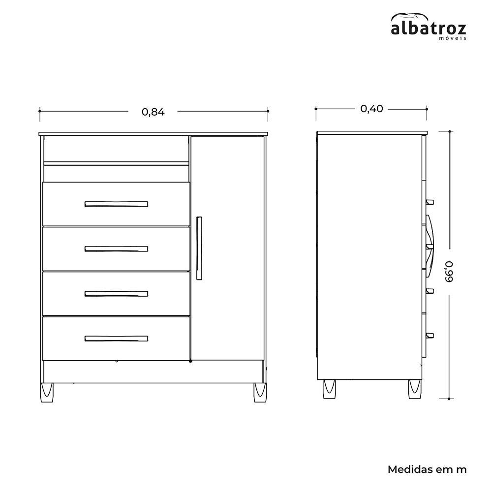 Cômoda Turquesa 1 Porta e 4 Gavetas Quadriflex Branco/Azul Matte - Móveis Albatroz