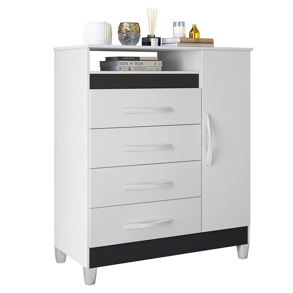 Cômoda Turquesa 1 Porta e 4 Gavetas Quadriflex Branco/Titanium - Móveis Albatroz