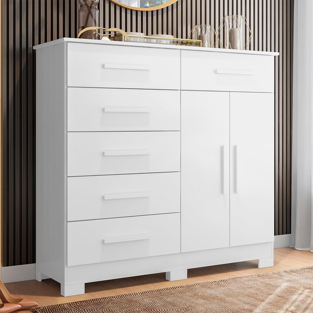Cômoda Xangai 2 Portas e 6 Gavetas Branco - Móveis Albatroz