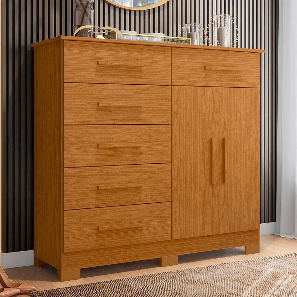 Cômoda Xangai 2 Portas e 6 Gavetas Cinamomo - Móveis Albatroz