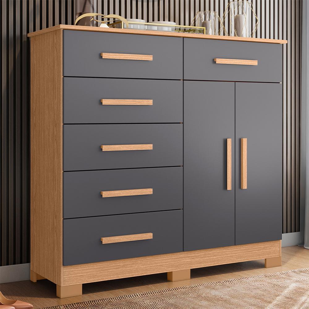 Cômoda Xangai 2 Portas e 6 Gavetas Freijó/Titanium - Móveis Albatroz