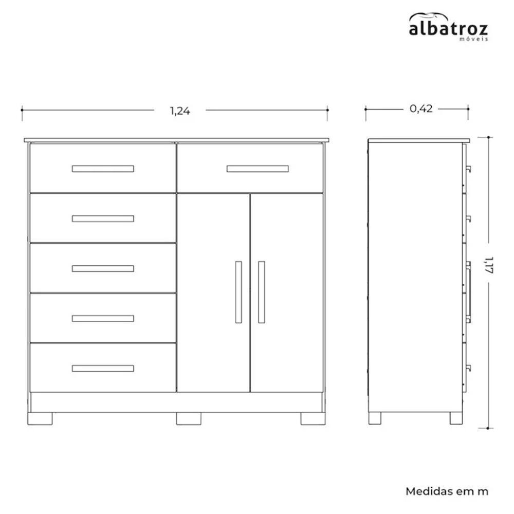 Cômoda Xangai 2 Portas e 6 Gavetas Freijó/Titanium - Móveis Albatroz