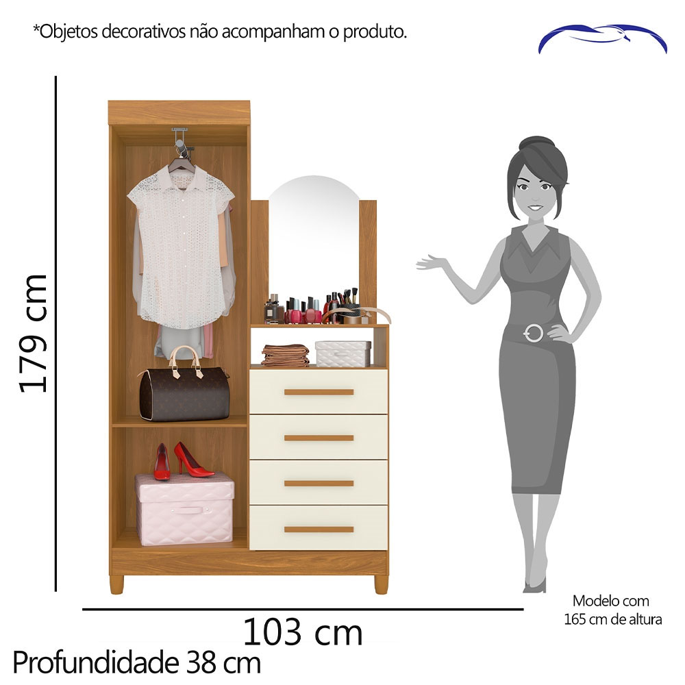 Guarda Roupa Cômoda 2 Portas 4 Gavetas Capri Espelho Curvo - Albatroz Móveis