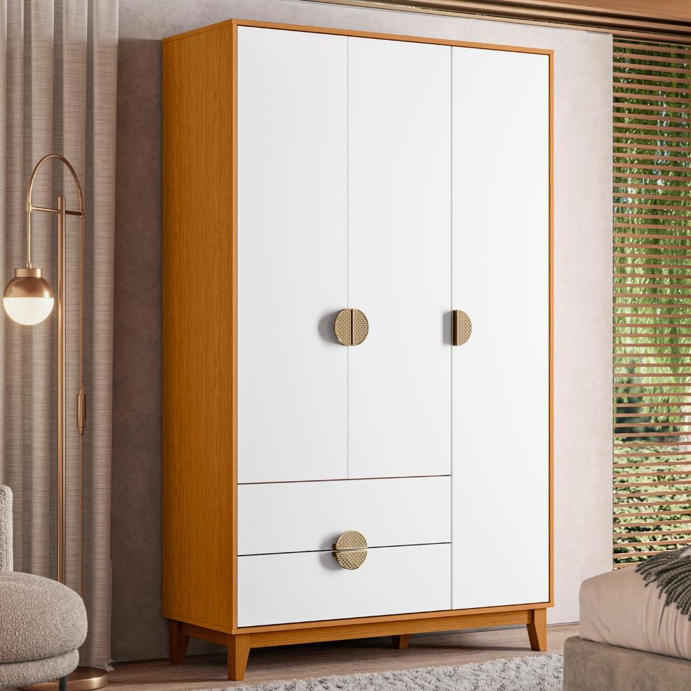 Guarda Roupa Ipê 3 Portas e 2 Gavetas Cinamomo/Branco - Móveis Albatroz