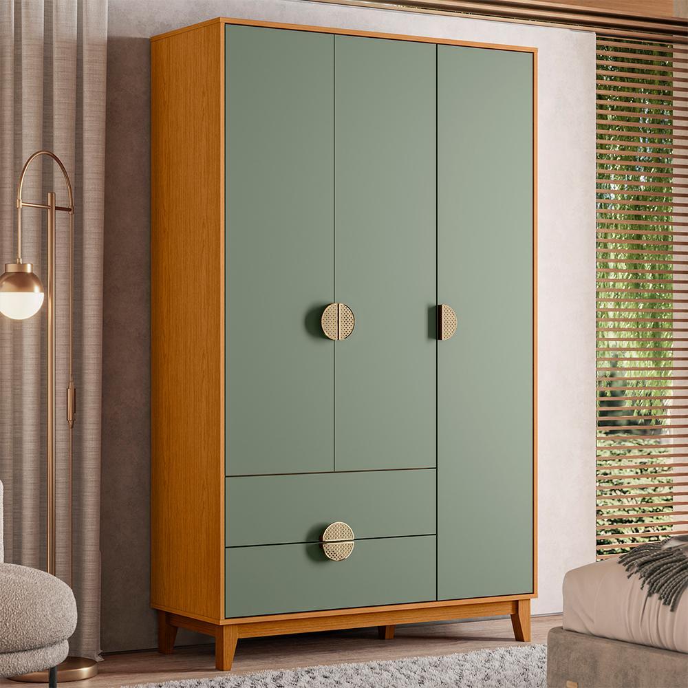 Guarda Roupa Ipê 3 Portas e 2 Gavetas Cinamomo/Sálvia - Móveis Albatroz