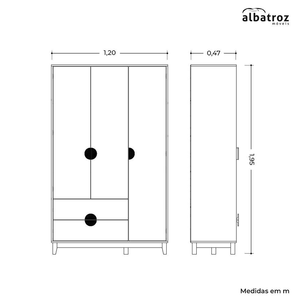 Guarda Roupa Ipê 3 Portas e 2 Gavetas Cinamomo/Sálvia - Móveis Albatroz