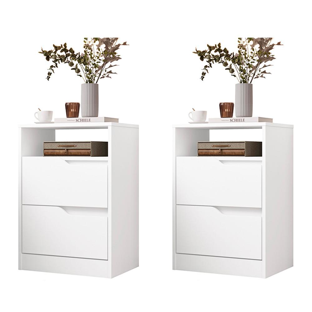 Kit 2 Mesas de Cabeceira Sole 2 Gavetas Flex Branco Fosco - Móveis Albatroz