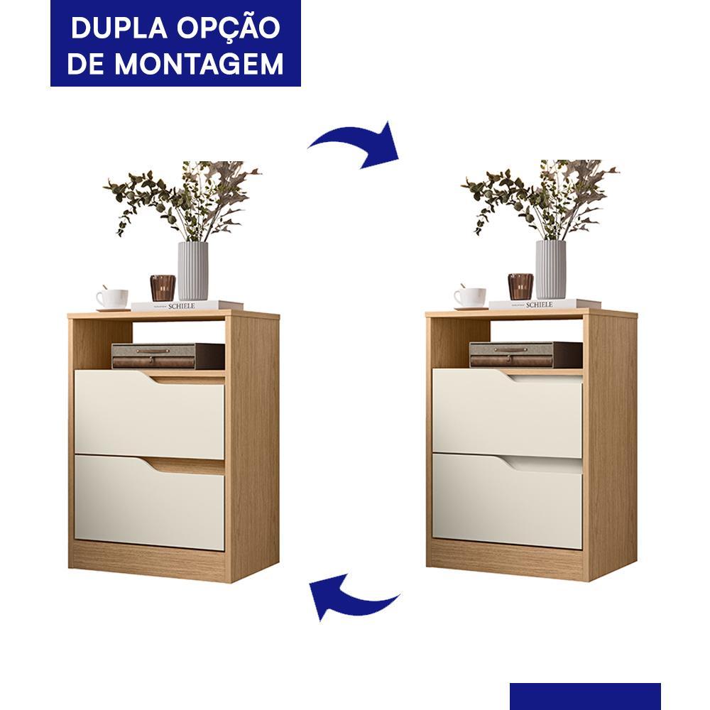Kit 2 Mesas de Cabeceira Sole 2 Gavetas Flex Freijó/Off White - Móveis Albatroz