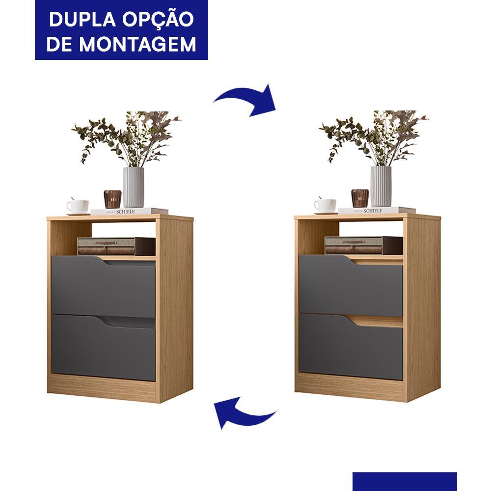 Kit 2 Mesas de Cabeceira Sole 2 Gavetas Flex Titanium/Freijó - Móveis Albatroz