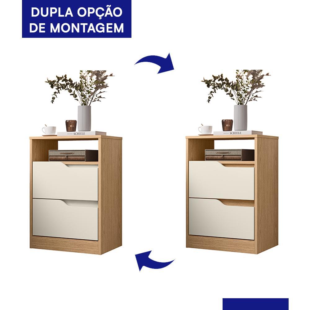 Mesa de Cabeceira Sole 2 Gavetas Flex Off White/Freijó - Móveis Albatroz
