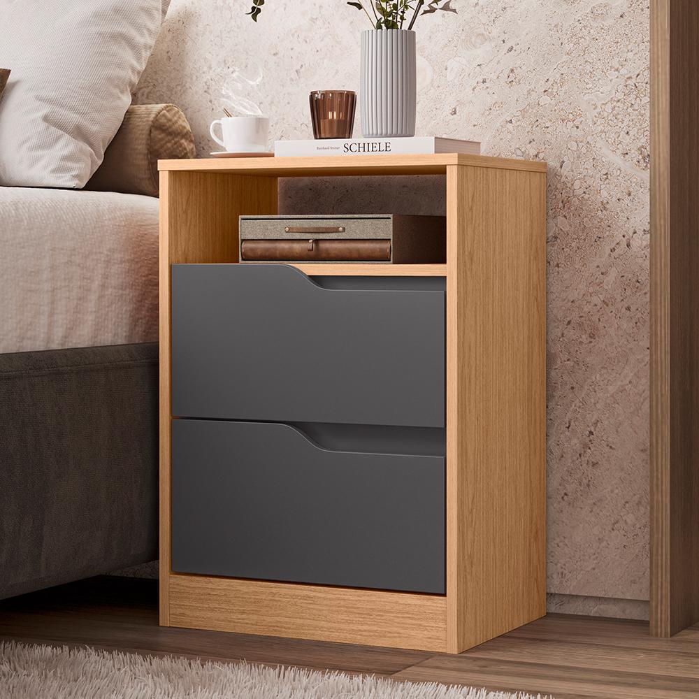 Mesa de Cabeceira Sole 2 Gavetas Flex Titanium/Freijó - Móveis Albatroz