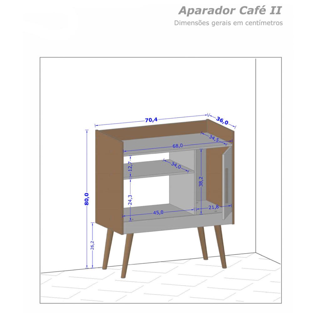 Aparador Balcão Café II Com 1 Porta Pés Palito Nogal/Off White