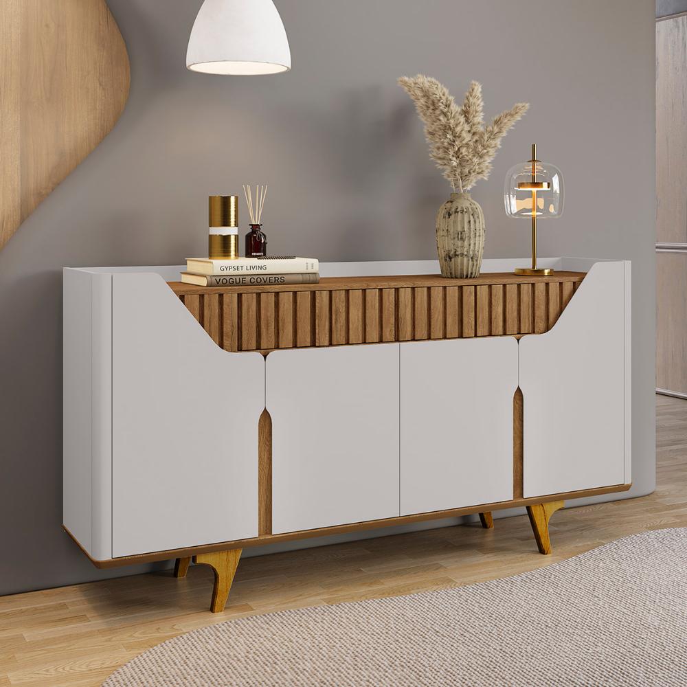 Aparador Buffet Danubio 4 Portas 2 Gavetas Pé Madeira Maciça Off White/Cinamomo