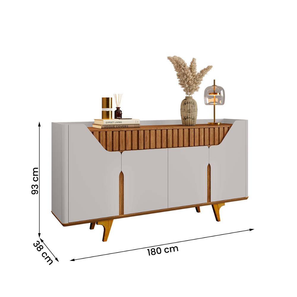 Aparador Buffet Danubio 4 Portas 2 Gavetas Pé Madeira Maciça Off White/Cinamomo