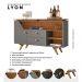 Aparador Buffet Lyon 1 Porta e 2 Gavetas Pé Madeira Maciça Titanium/Naturale