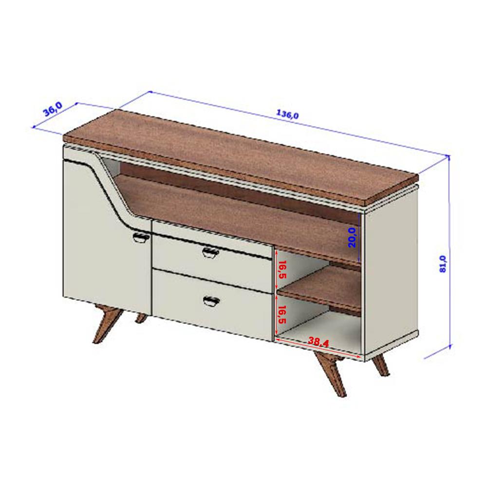 Aparador Buffet Lyon 1 Porta e 2 Gavetas Pé Madeira Maciça Titanium/Naturale