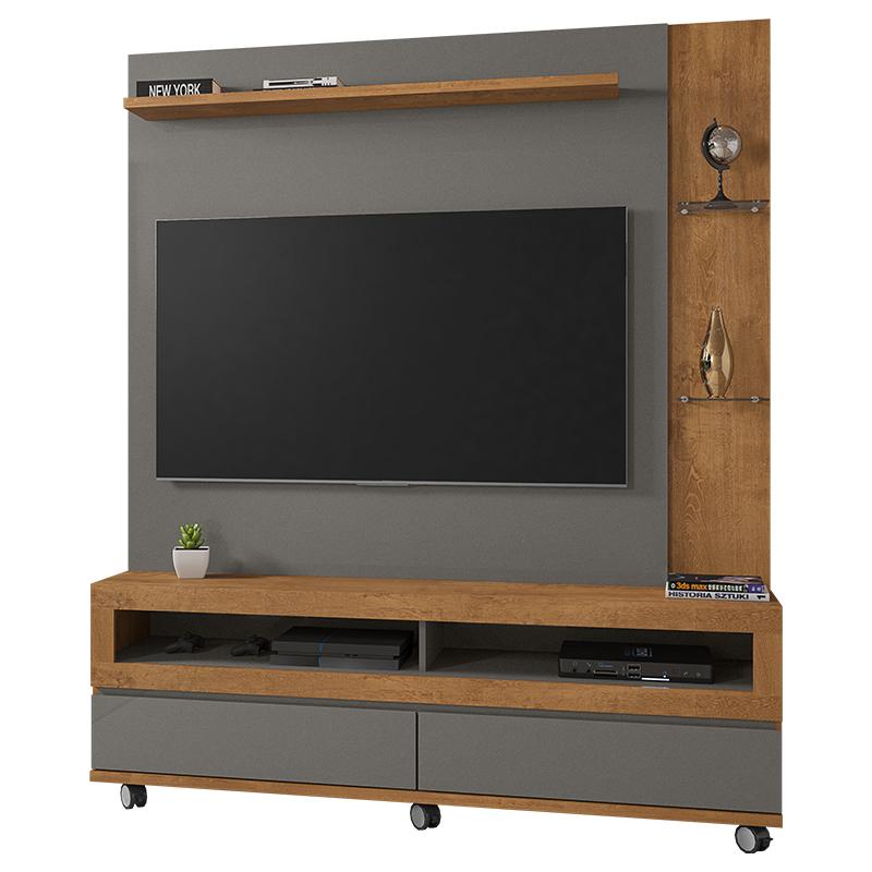 Home Estante Rack Buzios Para TV 60 Polegadas Com Rodízios Naturale/Titanium