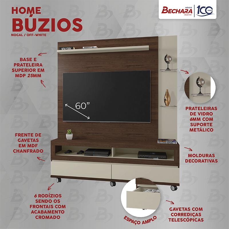 Home Estante Rack Buzios Para TV 60 Polegadas Com Rodízios Nogal/Off White