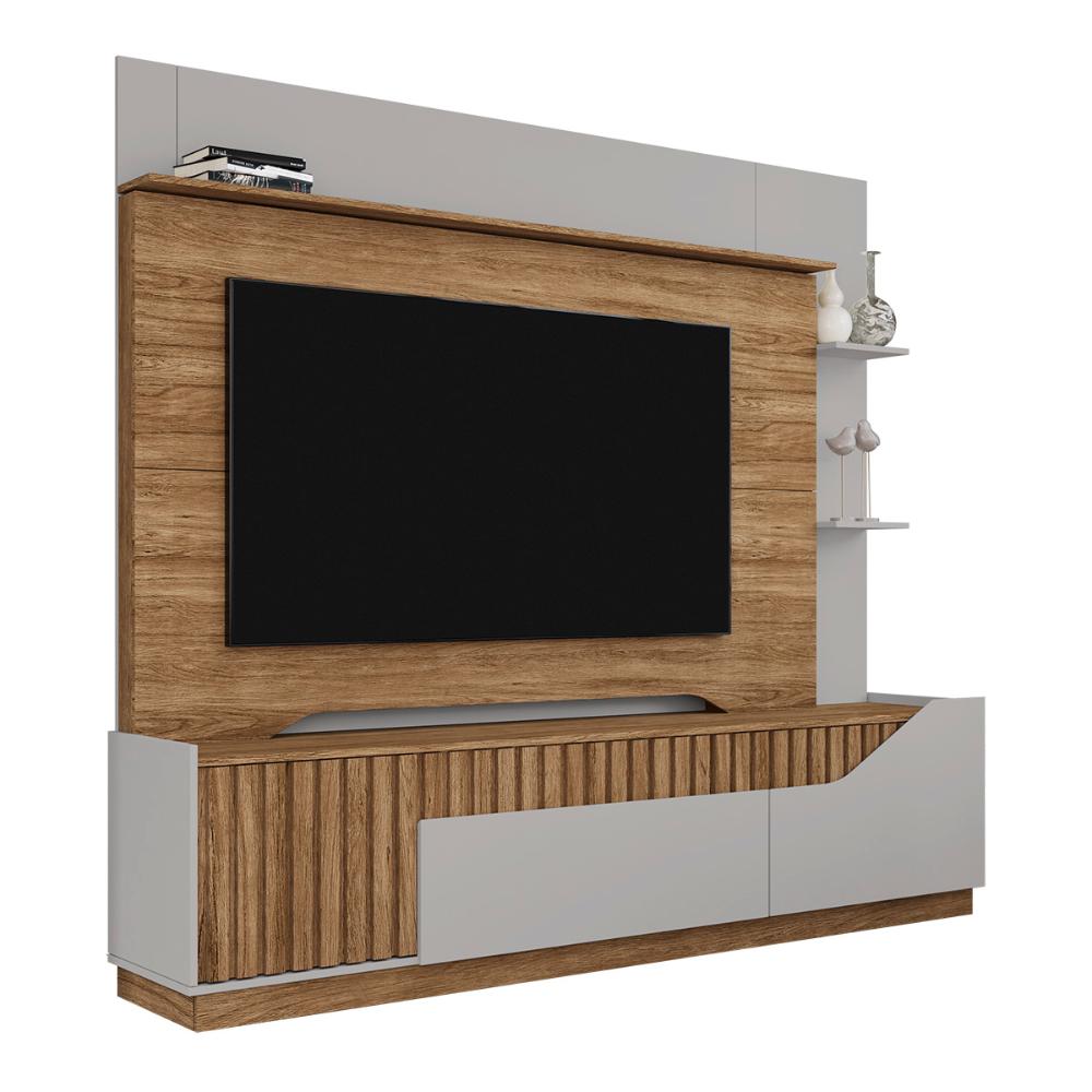Home Estante Rack Dallas Ripado Para TV até 75 Polegadas Cinamomo/Off White