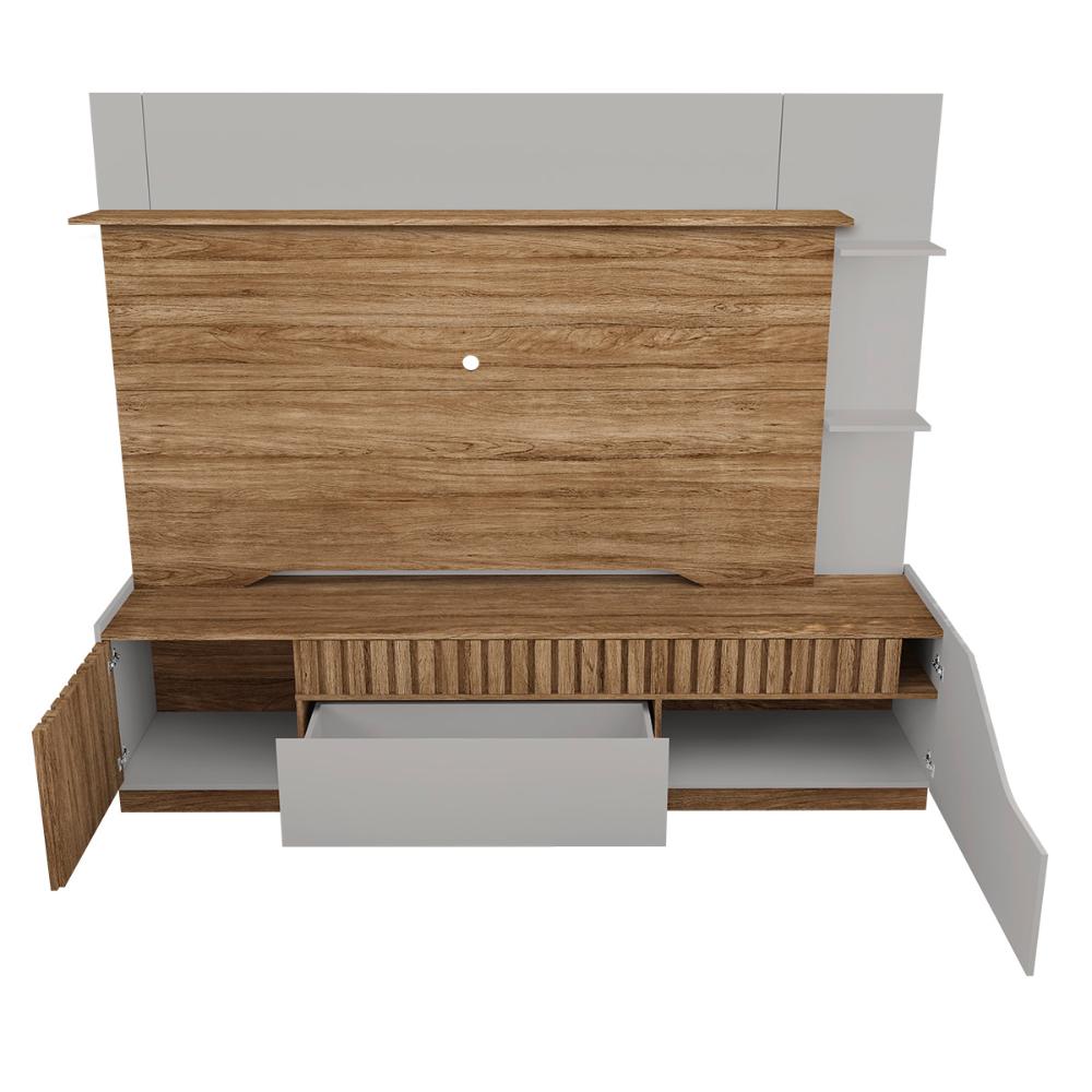 Home Estante Rack Dallas Ripado Para TV até 75 Polegadas Cinamomo/Off White