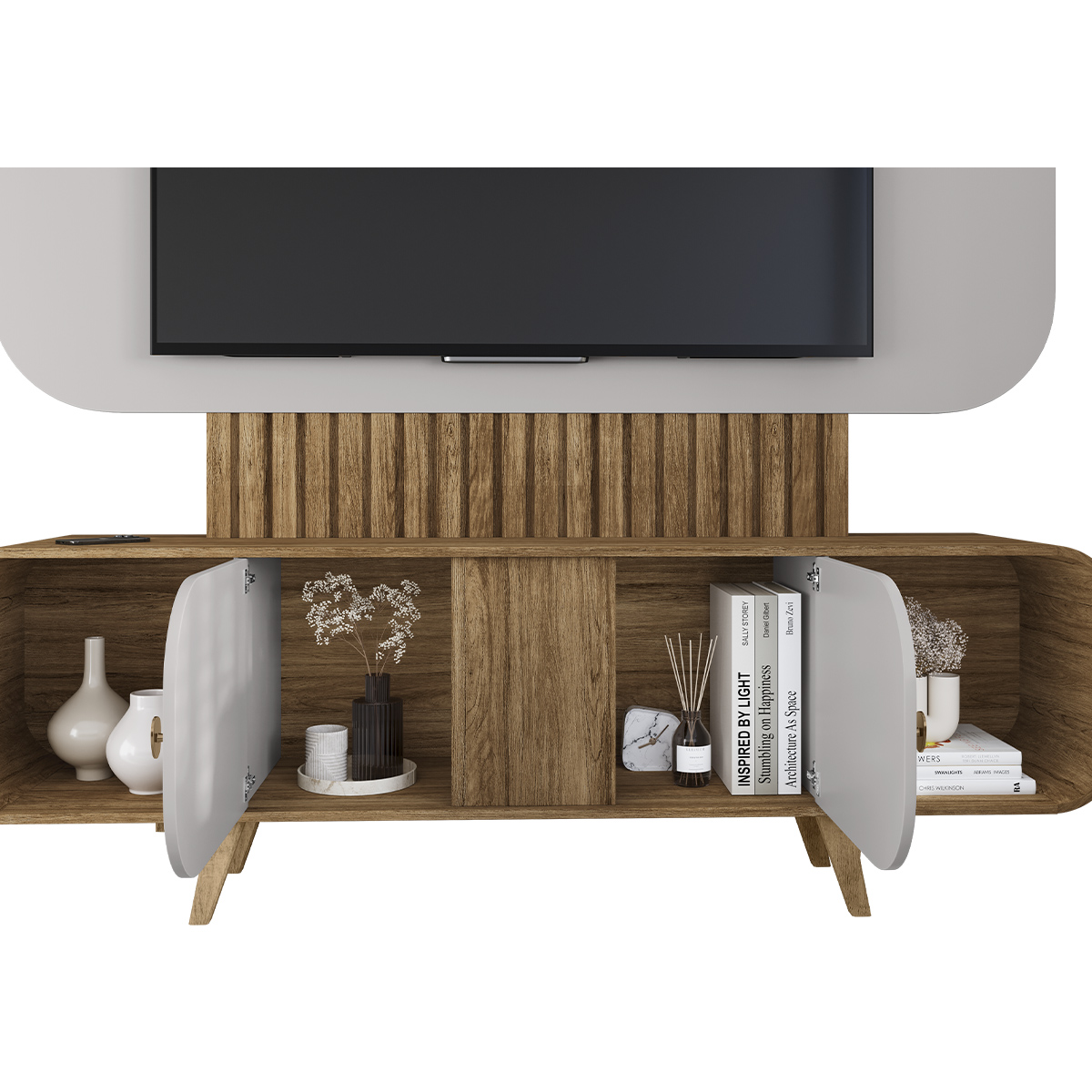 Home Estante Rack Embau Para TV até 75 Polegadas Cinamomo/Off White