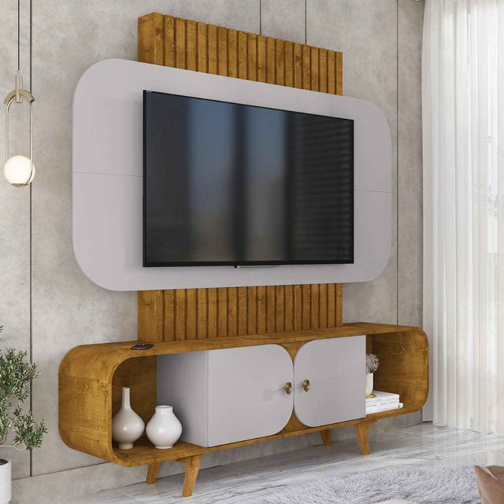 Home Estante Rack Embau Para TV até 75 Polegadas Naturale/Off White