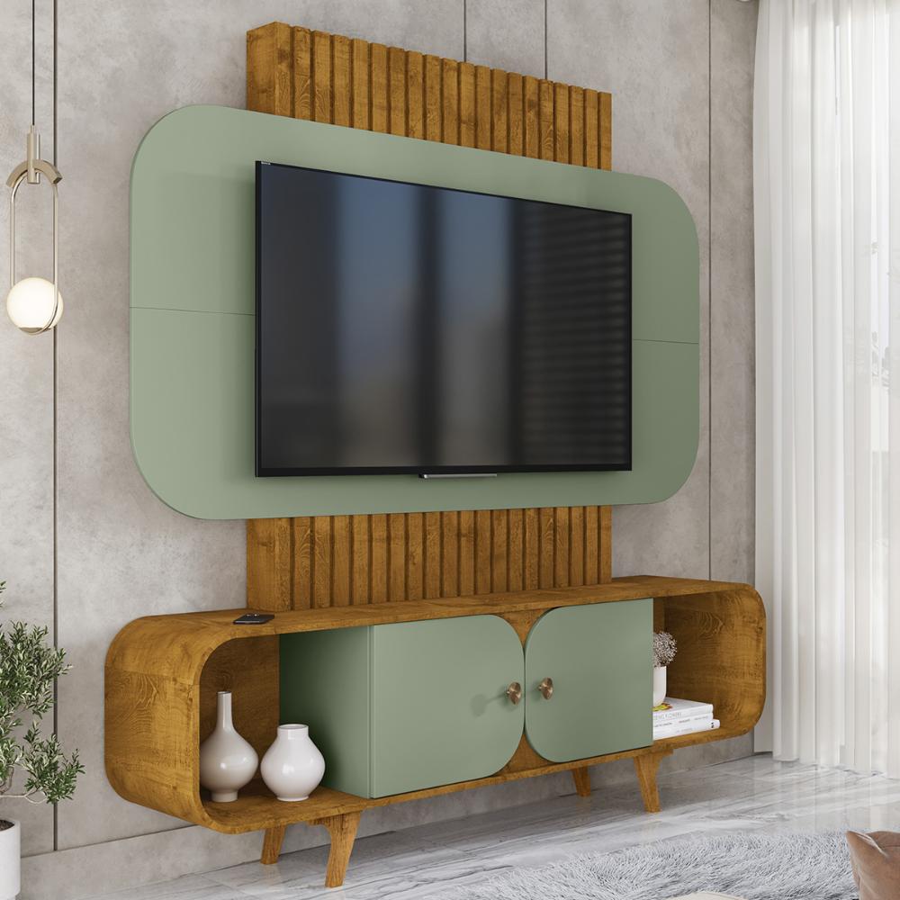 Home Estante Rack Embau Para TV até 75 Polegadas Naturale/Pistache